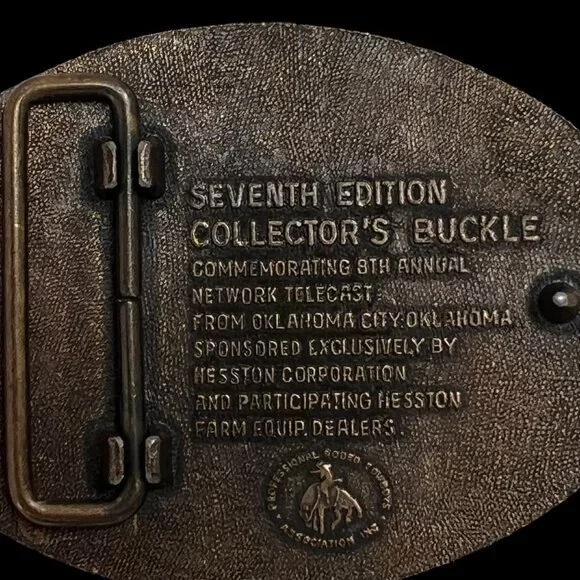 Vintage 1981 Brass Hesston National Finals Rodeo 7th Edition Belt Buckle - Picture 4 of 4